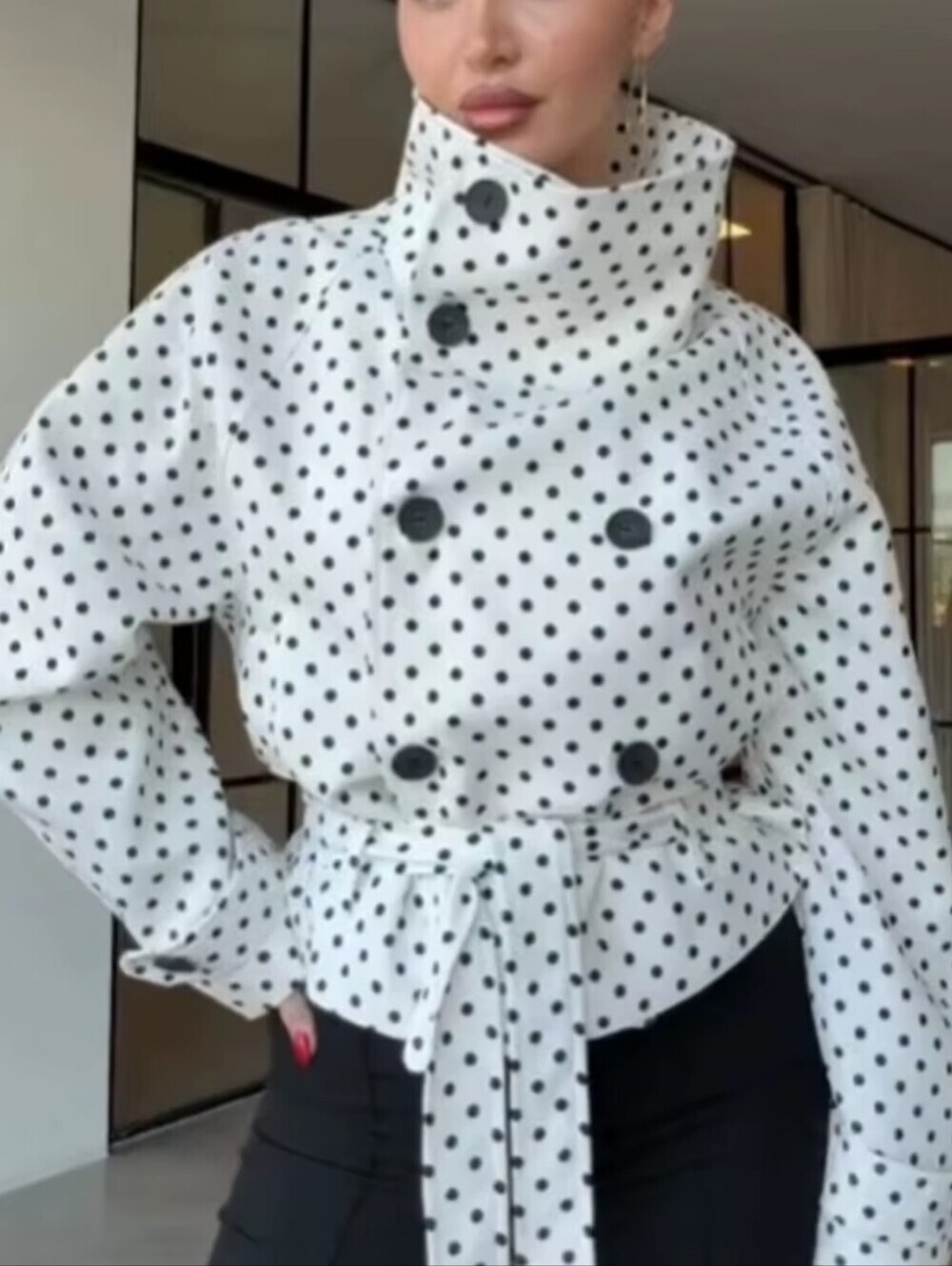 polka dot short trench coat jacket women's jacket half season extra large long s
